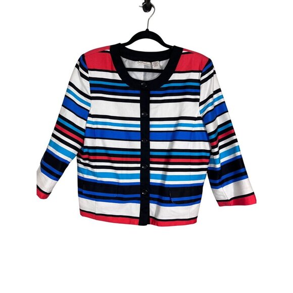 Kim Rogers Striped Jacket L Red Coastal Resort Preppy Classic Old Money Retro - Picture 1 of 12